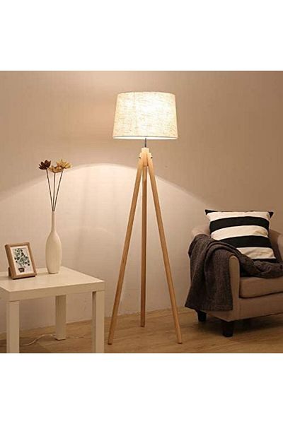 ETRONIK Wooden Tripod LED Floor Lamp 3000K Warm White Classic Reading Light for Living Room