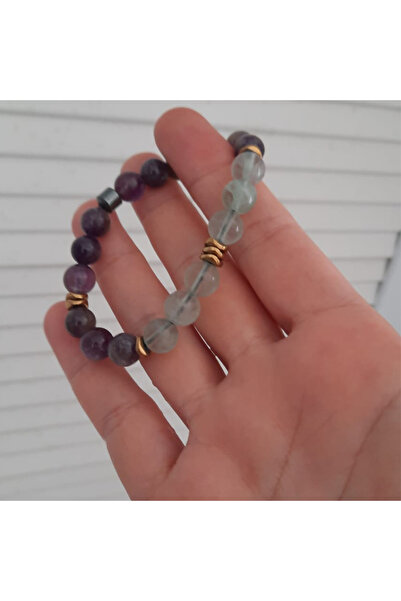 Esre Doğaltaş Takı Fluorite Amethyst Natural Stone Bracelet