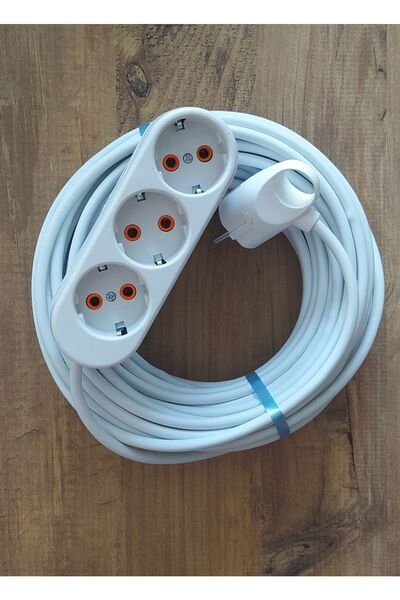 KRN 3x1.5 Ttr 10 Metre Çok Telli Beyaz Renk Topraklı Üçlü Grup Priz Seyyar Uz...