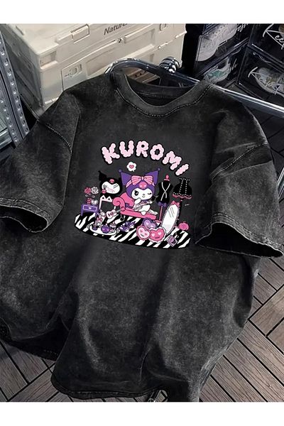 Touz Moda Kuromi Printed Washable Vintage Unisex Oversize T-Shirt