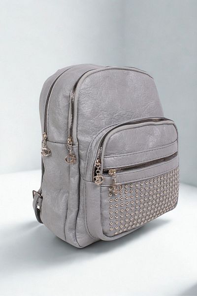 JAST POLO Rucsac de damă original Just Polo din piele moale de mărime medie Stone