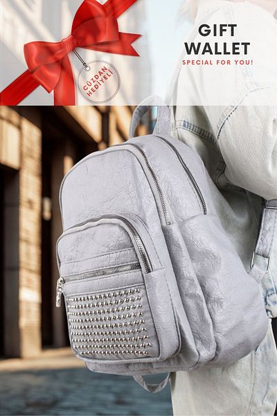 Just Polo JP Rucsac de damă original Just Polo din piele moale de mărime medie Stone