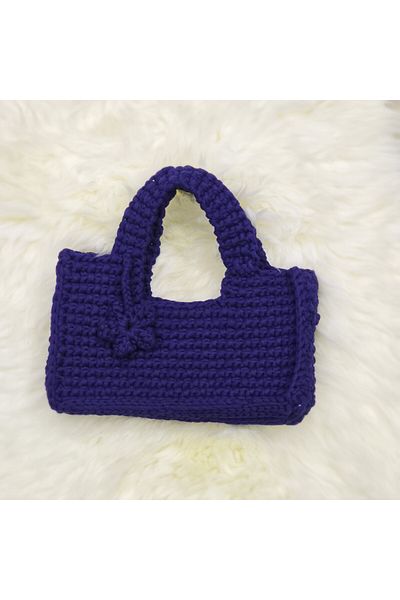 Randsac Navy Blue Crochet Handbag with Flower Detailing on Handle