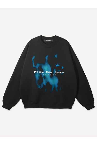 Mad&Calf Unisex Pray the Lord Printed Crew Neck Oversize Sweatshirt
