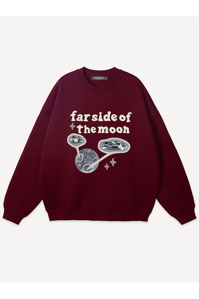 Mad&Calf Unisex Farside of the Moon Printed Crew Neck Oversize Sweatshirt