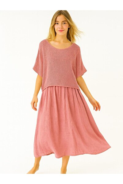 Butik İtalyan File Elbise - PUDRA PEMBE