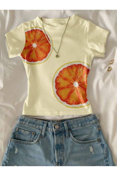 aynewmoda Women's casual tropical fish print Slim Fit short sleeve t shirt Printed t shirts blouses