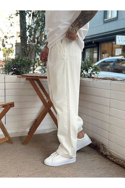 manch collection Adjustable Leg Gabardine Trousers Cream