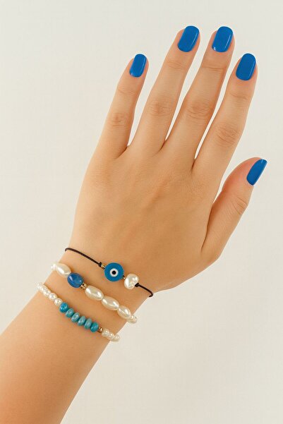 KEEBA 3Pcs Evil Eye Beads Pearl Beaded Elevator Elastic Rope Bracelet. Women'...