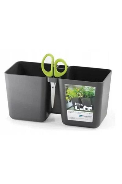 Prosperplast Decorative Flower Pot, Double, Anthracite, 2.5 L, 24.4 x 11 x 12 cm, Twins Cube
