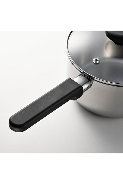 IKEA MIDDAGSMAT Pot with Lid, Transparent Glass/Stainless Steel, 2L