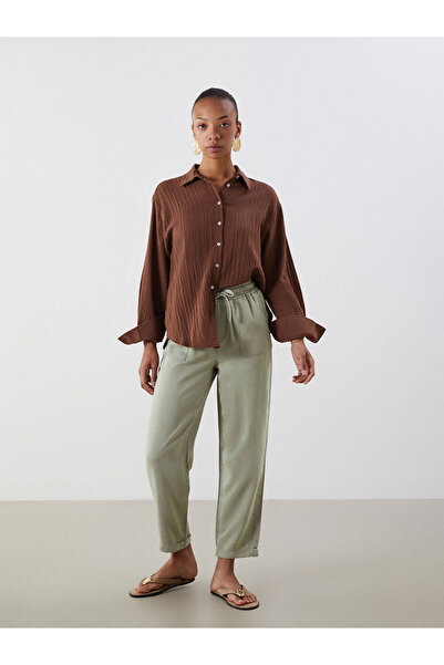 LC Waikiki Nevavm Women's Jean Trousers with Elastic Waist and Paperbag Style