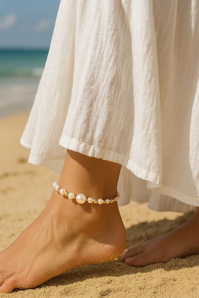 SEZİNİN TAKI DÜKKANI Single Row Pearl Model Anklet
