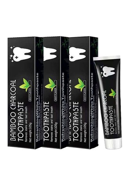 shine Set, 3 x Pastă de dinți pentru albire și detoxifiere cu cărbune activ din bambus, 105g