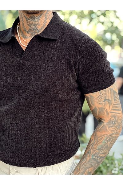 manch collection Chenille Fabric Knitwear Polo Neck Black