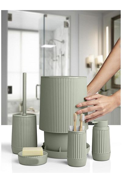Altabi Bathroom Set Plastic Green Color 5 Piece Smart Trash Can