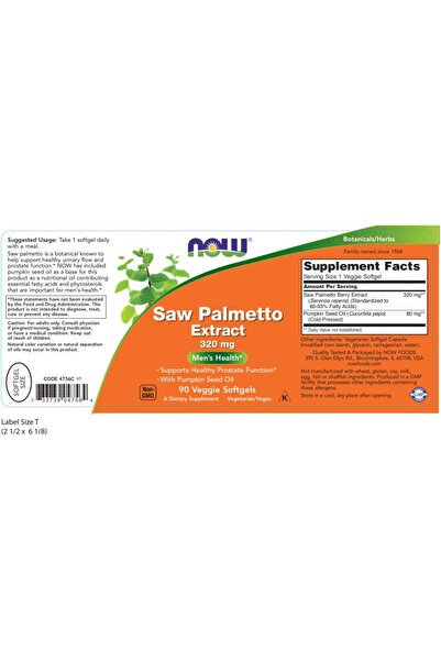 Now Food مستخلص نخيل المنشار مع زيت بذور اليقطين من ناو فودز، 320 ملجم، 90 كب...