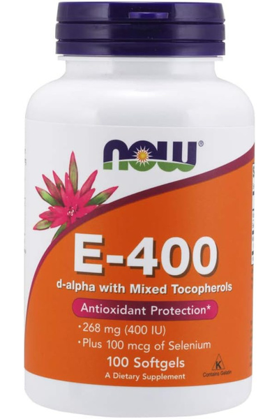 Now Foods فيتامين هـ ٤٠٠ وحدة دولية مع مزيج من التوكوفيرول بالإضافة إلى ١٠٠ ميكروغرام من السيلينيوم ١٠٠ كبسولة هلامية