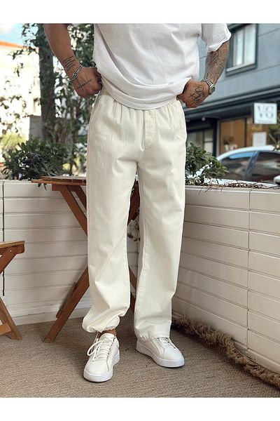 manch collection Adjustable Leg Gabardine Trousers Cream