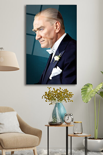 home dekors Atatürk Portresi Dikey Cam Tablo İş Ofis Makam Odası Müdür Odası Hediyelik Büyük Tablo