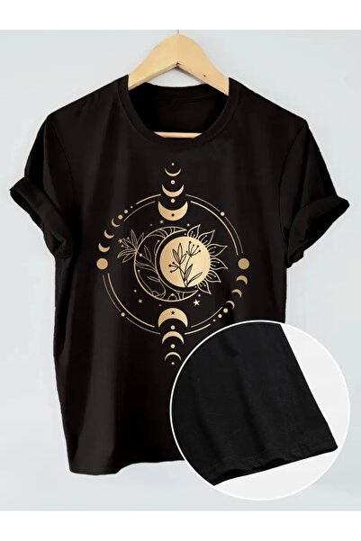 İSMTEXS تي شيرت من القطن الممشط مطبوع عليه رسومات القمر بأكمام قصيرة للجنسين ...