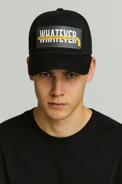 CosmoOutlet Men's Whatever Written Adjustable Cap Model Black Hat