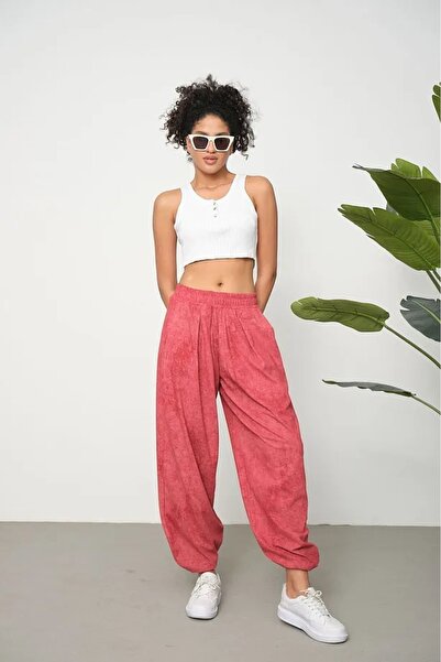 JADİYA Women's Cupra Fabric Elastic Waist Flowy Pleated Bohemian Shalwar Trousers