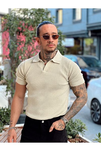 manch collection Chenille Fabric Knitwear Polo Neck Stone