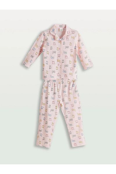 LC Waikiki Lcw Kids Shirt Collar Printed Girls Pajamas Suit (W5)