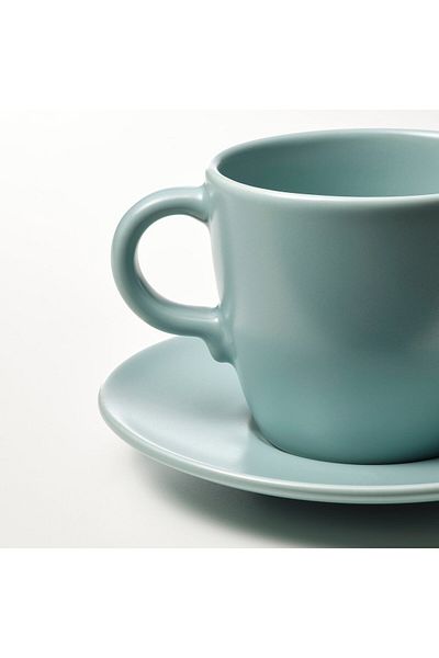 IKEA FÄRGKLAR Cup and Saucer, Matte Light Turquoise, 25cl