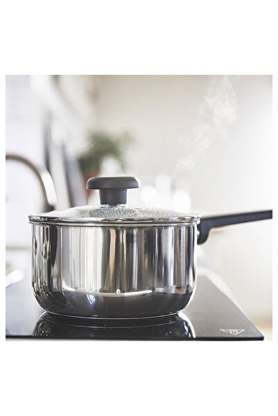 IKEA MIDDAGSMAT Pot with Lid, Transparent Glass/Stainless Steel, 2L