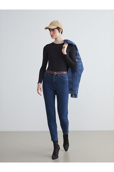 LC Waikiki Γυναικείο τζιν παντελόνι Mom Fit με ζώνη μέσης