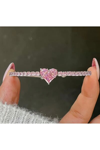 ABETE Pembe Kalpli Taşlı Kelepçe Bilezik
