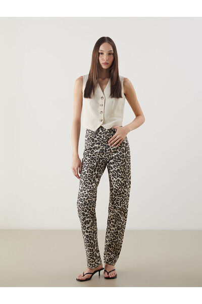 LC Waikiki Pantaloni de damă Özmarka, cu model leopard, croială dreaptă, din ...