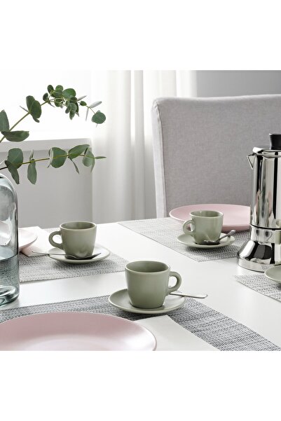 IKEA FÄRGKLAR Cup and Saucer, Matte/Green, 7 cl