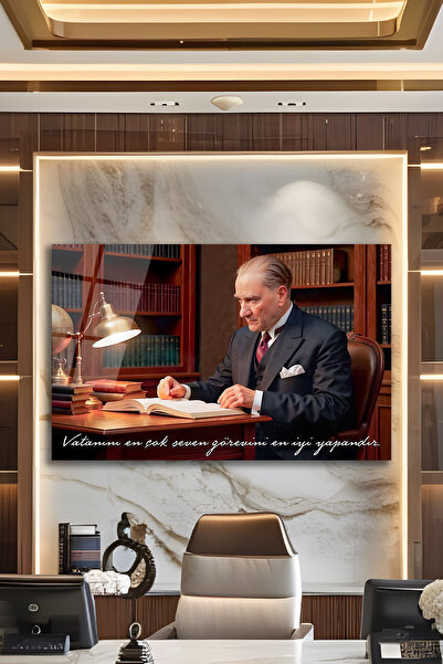 home dekors Atatürk Portresi Vatanını En Çok Seven Görevini Cam Tablo İş Ofis Makam Odası Hediyelik Tablo