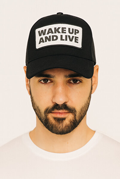 CosmoOutlet Men's Wake up and Live Written Adjustable Cap Model Black Hat