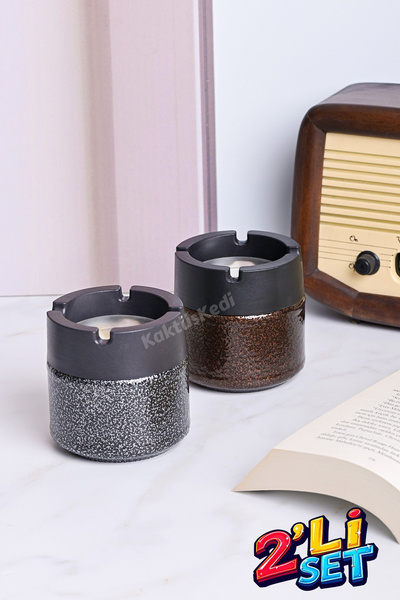 KaktüsKedi 2 Pieces Metal Lid Copper Look Odorless Ashtray Set