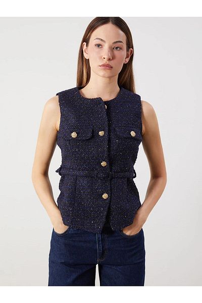 LC Waikiki Lcwaikiki Classic Crew Neck Shiny Textured Women's Jacket (W5)