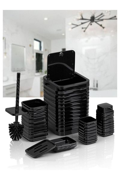 Altabi Bathroom Set Plastic Black Color 5 Pieces