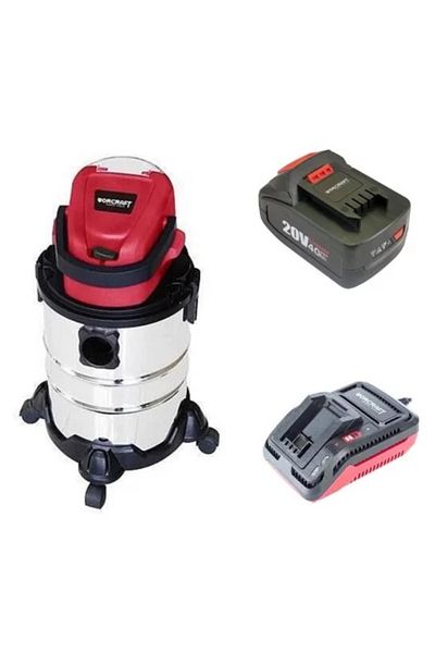 Worcraft Aspirator industrial, 20V Li-ion, baterie 4Ah, 20L, umed/uscat,