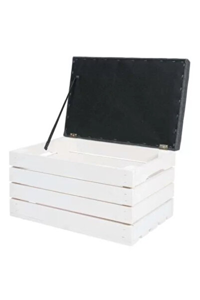 JollyMag Storage chest, wood, Vintage model, white with gray cushion, 50 x 40 x 35 cm