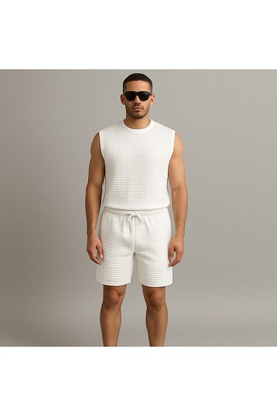 Risil-Nu Company New Season Men's Zero Sleeve Premium Quilted Textured Tshirt - Shorts Set of Two Set of 2