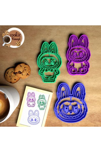 CookieKonsept مجموعة قوالب لابوبو مكونة من 3 قطع - متوافقة مع البسكويت والعجين والطين # 8