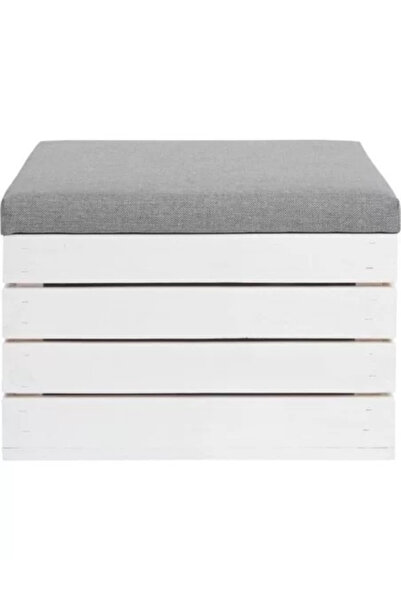 JollyMag Storage chest, wood, Vintage model, white with gray cushion, 50 x 40 x 35 cm