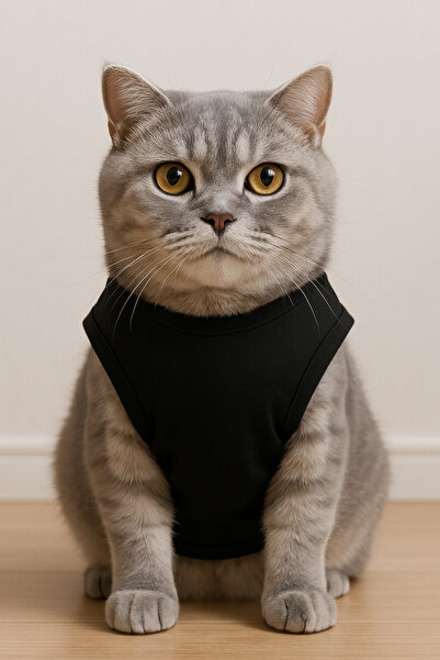 Buddy Store Cat Outfit Clothes Singlet - Special Security Costume Printed Black Singlet - Size L