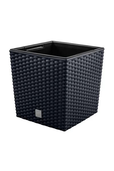 Prosperplast Ghiveci de flori, Prosperplast, Rato Low, pătrat, imitație de ratan, antracit, 22,3 x 22,3 x 22,8 cm