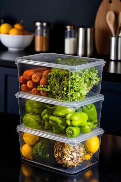 Ecolux 3 Pieces Mega Vacuum Leakproof Crisper Storage Container Set 6 Liters - Transparent - Refrigerator Organizer
