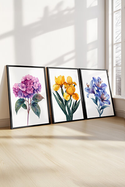 STARYUNA Crna ukrštena slika cveća, set od 3 slike u crnom drvenom okviru Yun...