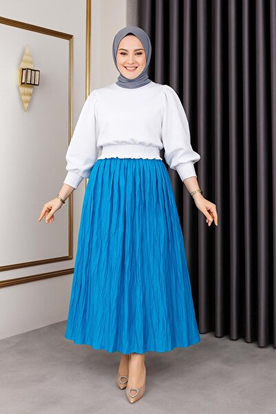 sd butique Kıraş Model Piliseli Etek - Kırışık Model - Saten Etek